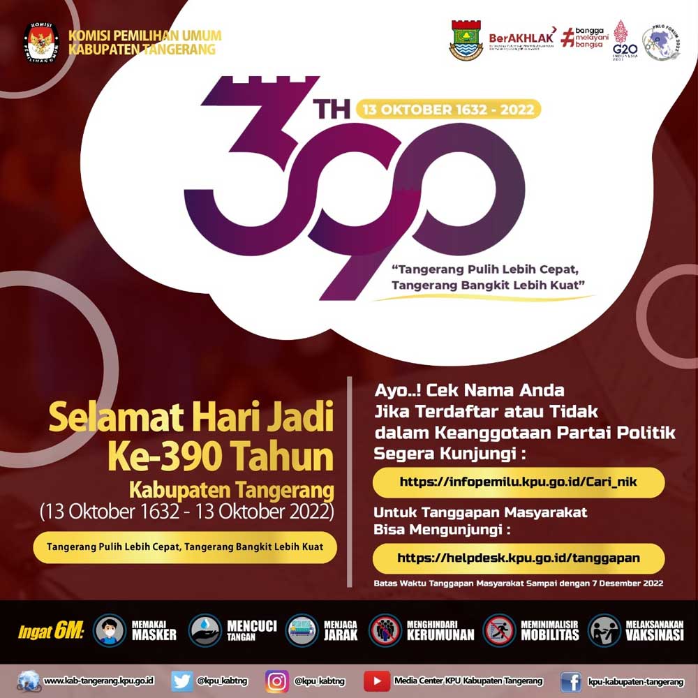 KPU Kabupaten Tangerang: Selamat Hari Jadi Ke-390 Kabupaten Tangerang